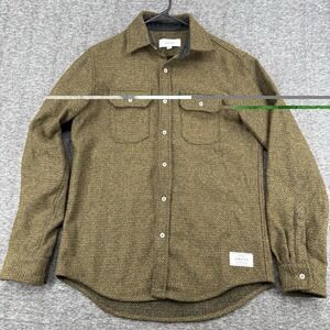 Anian Modern Melton Wool Button Shirt Jacket Mens Olive Tweed Made In Canada L